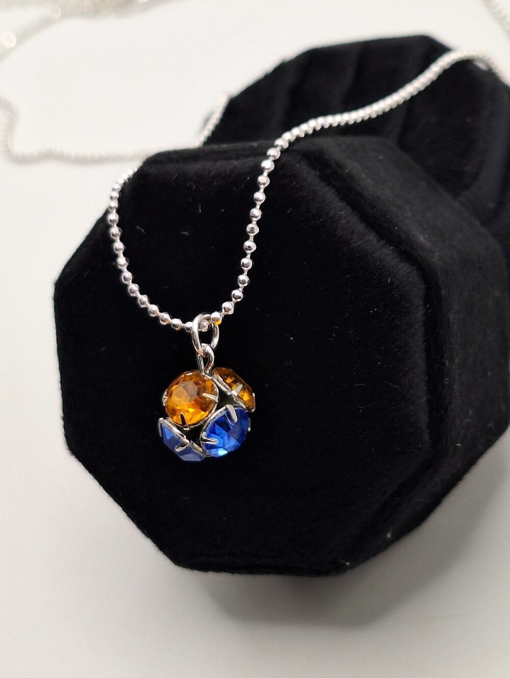 Made With Swarovski Crystals Blue Amber Pendant Necklace NWT